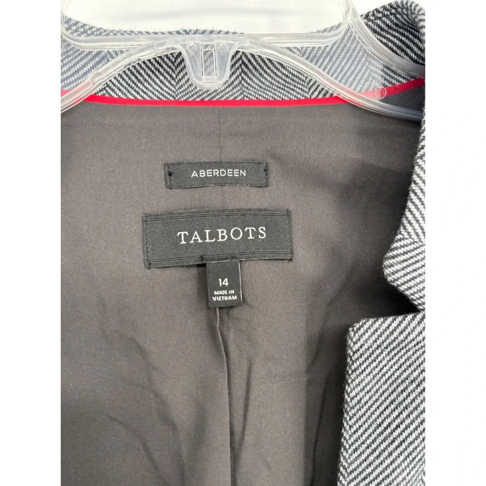 Talbots Blazer Women 14 Grey Aberdeen Herringbone Single Button Notchless Jacket
